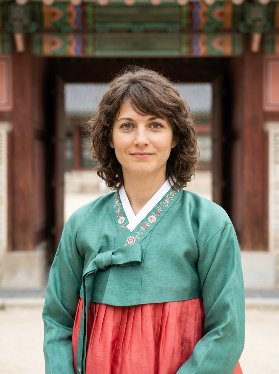 한복 차림으로 변환된 결과