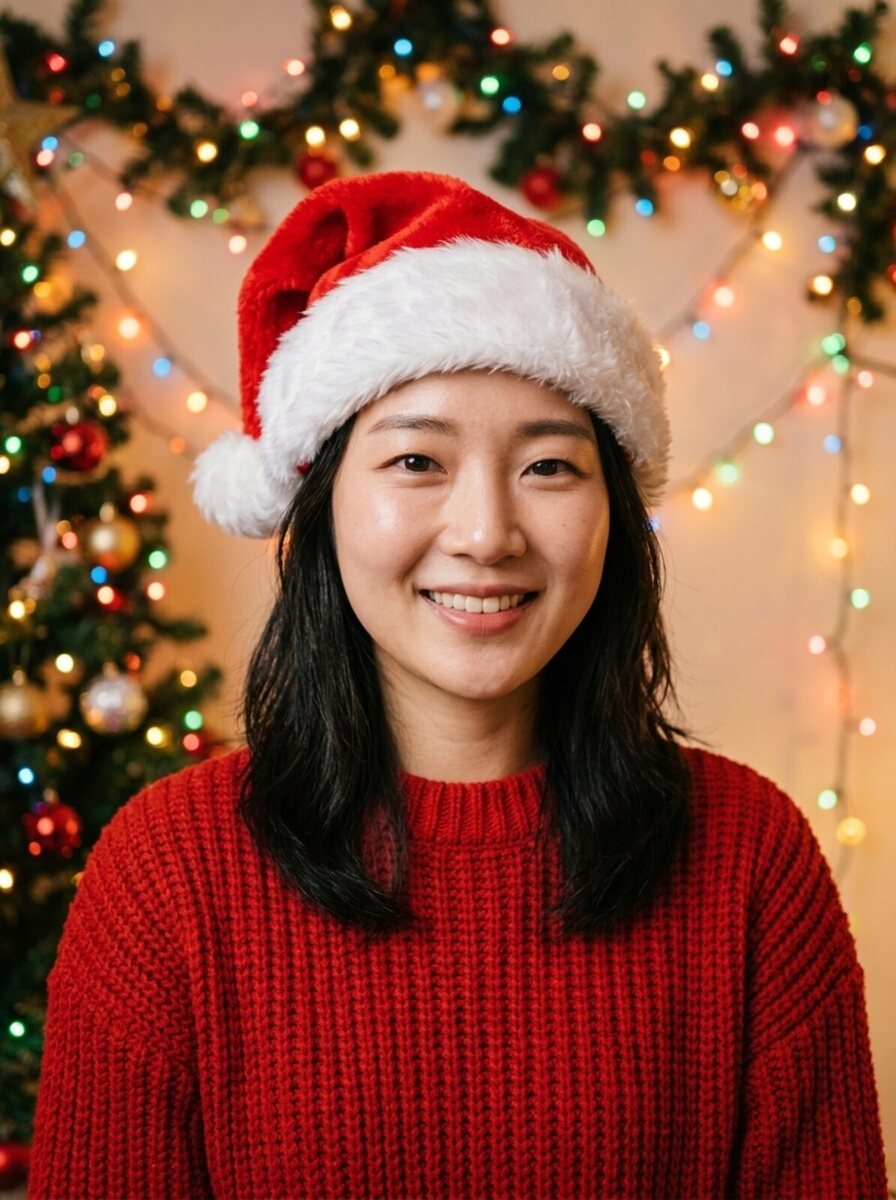 같은 인물 · 크리스마스 스타일로 변환된 결과