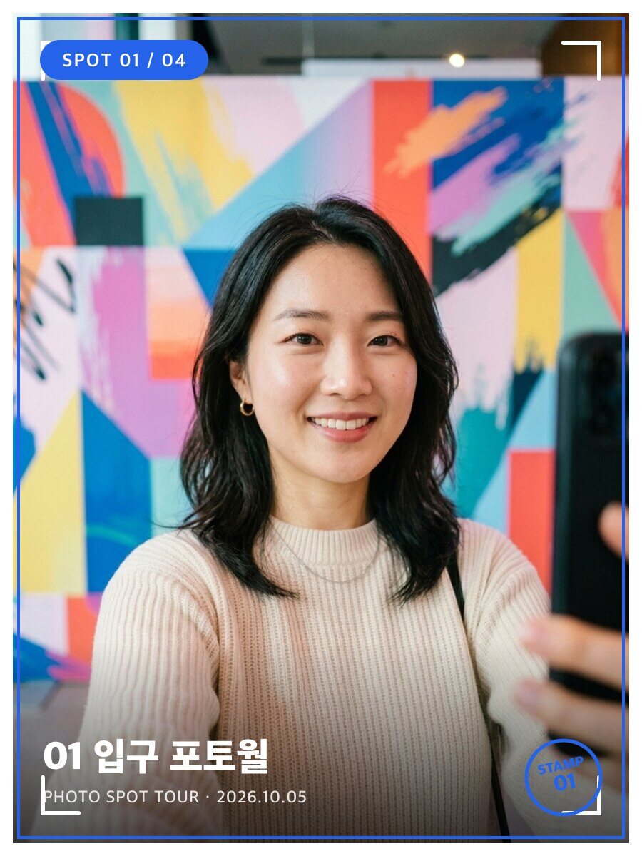 같은 참여자 · 01 입구 포토월 스팟 · 스팟 프레임이 씌워진 사진