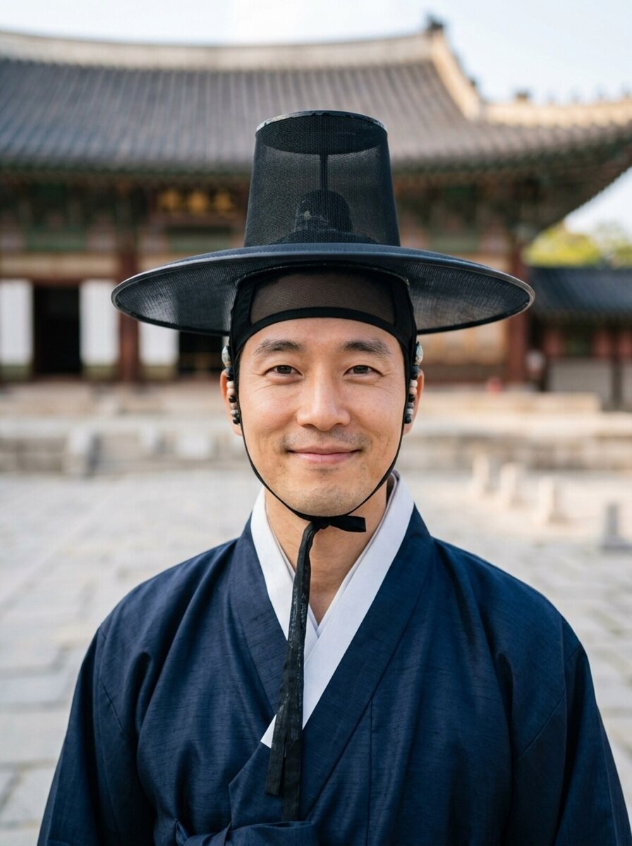 갓과 한복 차림으로 변환된 결과