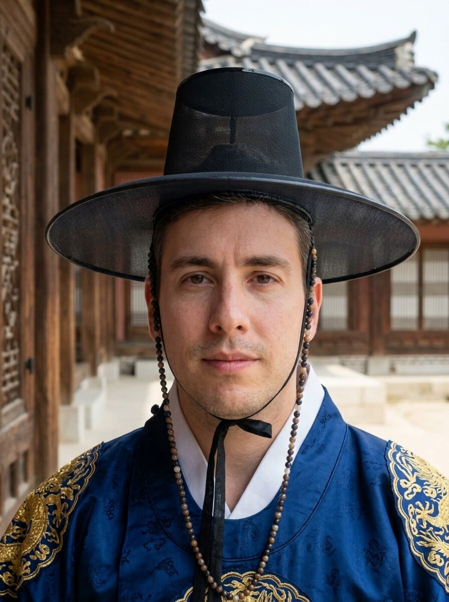 갓과 한복 차림으로 변환된 결과
